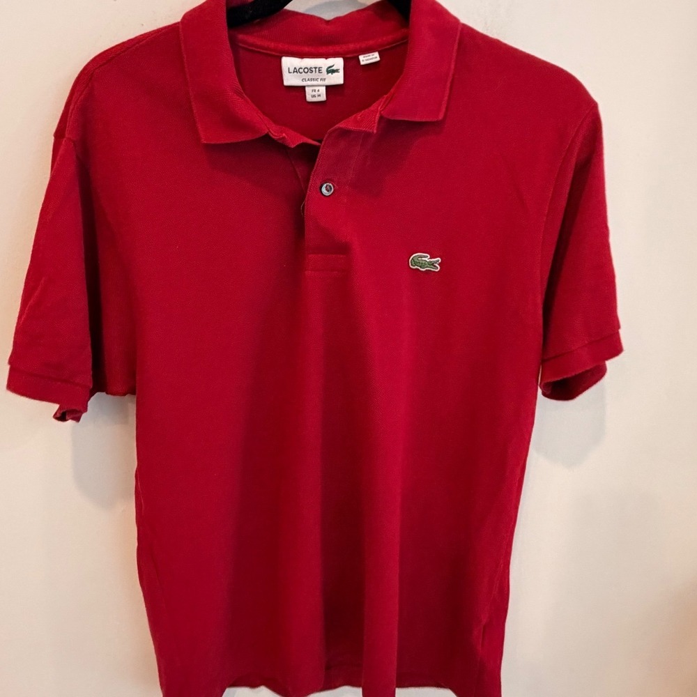Lacoste Mens Classic Fit L1212 Pique Polo Shirt Burgundy US M FR 4
